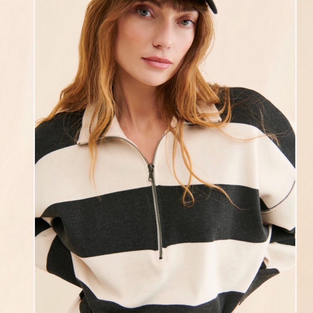 Coastal Stripe Pullover | Free People | Black & Ivory Stripe | Size Small - Picture 5 of 5